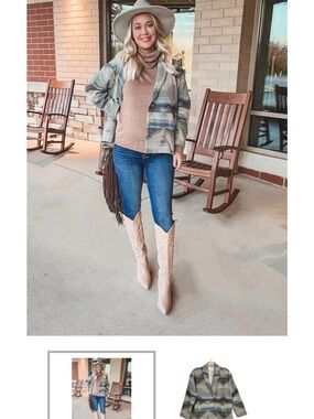 Aura Double-Breasted Aztec Patterned Jacket in Blue Gray Brown NWOT